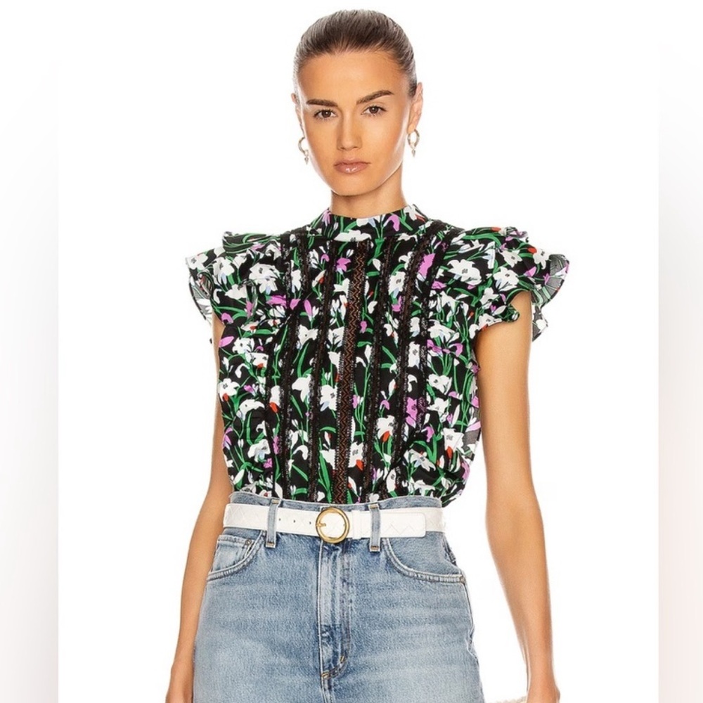 Veronica Beard Sol Floral Flutter Sleeve Cotton Top size 2